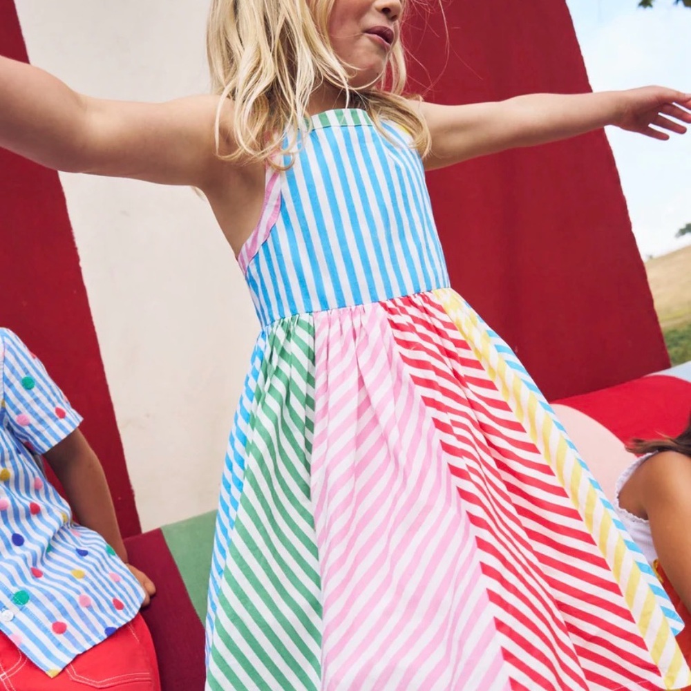 Mini Boden Multi-Stripe Cotton Sundress in Blue, Green, Pink, Red, Yellow